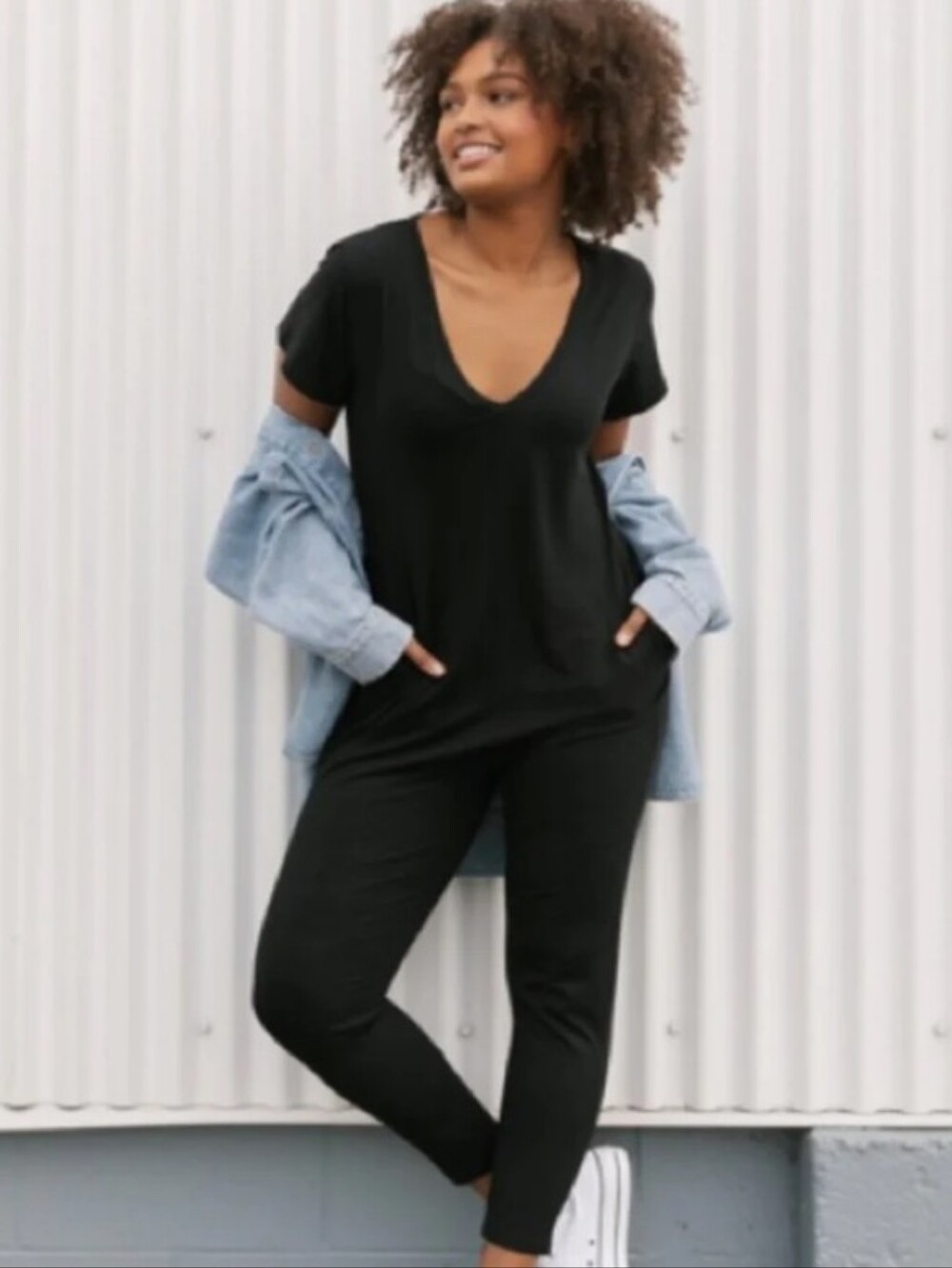 Smash + Tess Black V Neck Jumpsuit Short Sleeves